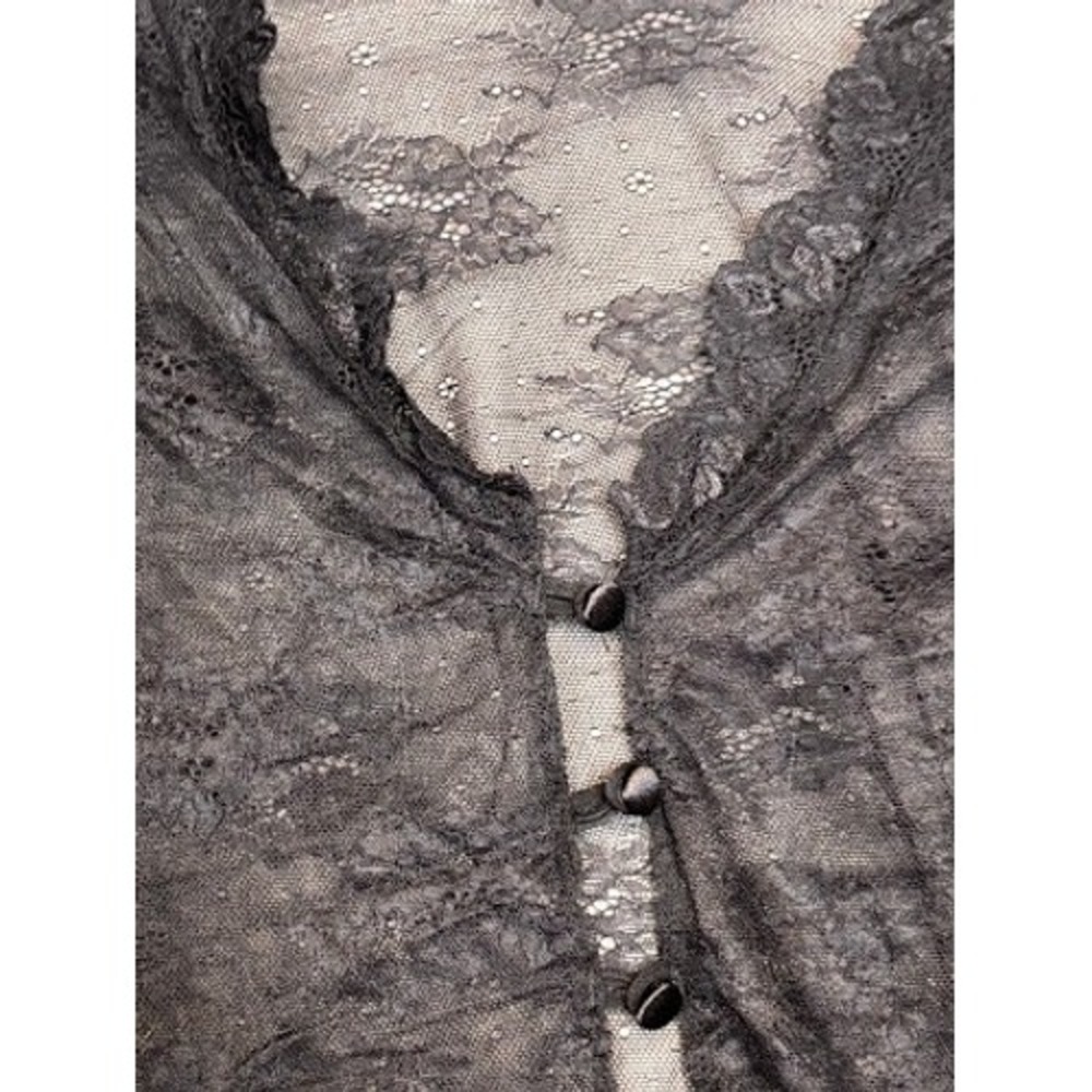 Seven til‎ Midnight Black Floral Lace Cropped Cardigan Sheer Long Sleeve Size M - Picture 7 of 7